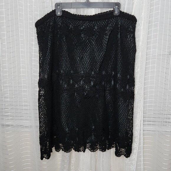 Boho Hippy Vintage 60's 70's Sheer Black Crochet Floral Lace Skirt Set SzXL - Picture 3 of 9